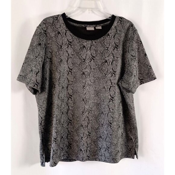Chico’s Jacquard Snakeskin Print Tee Top Size XL 3 Stretchy Knit Shirt - Picture 2 of 7